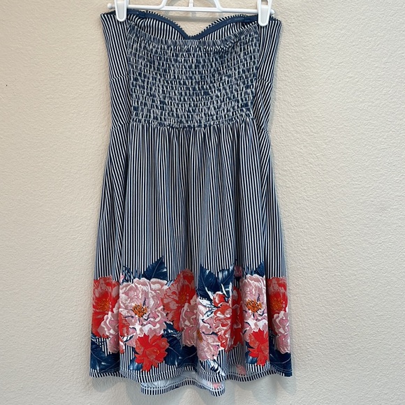 No Boundaries Floral, Blue Stripe, Strapless, Summer Mini Dress, Size Small - Picture 6 of 11